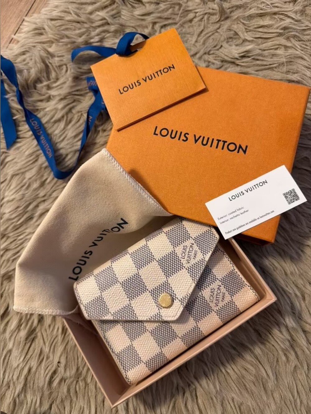 Louis Vuitton Damier Azur Tri-Fold Compact Wallet in Cream and Blue-Gray